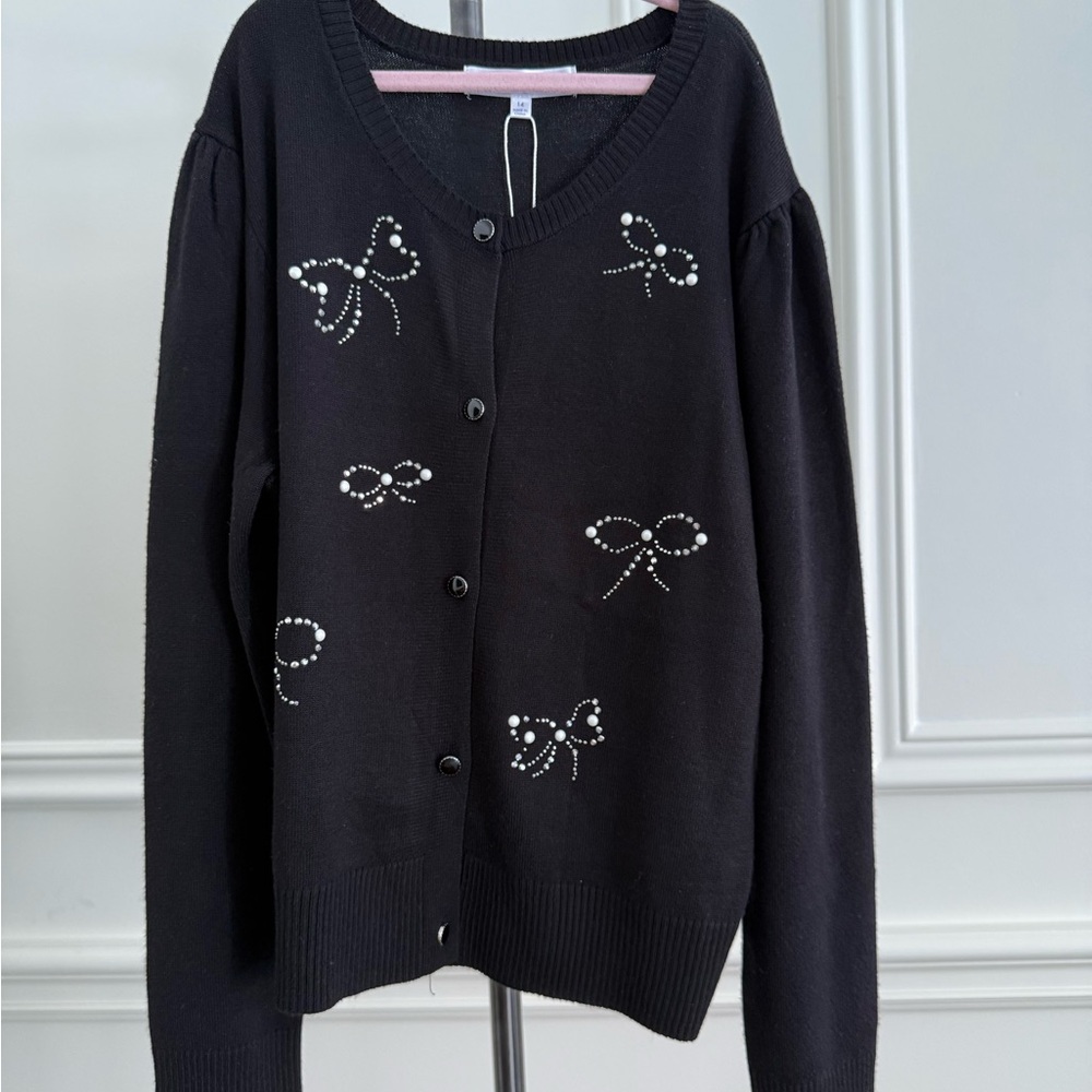 ADYSON PARKER- Black Sweater with Bow Accents